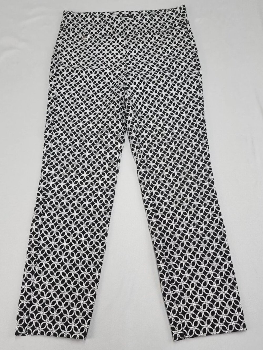 Premise Womens Size M Pants Black White Geometric Knit Pull On Stretch Straight